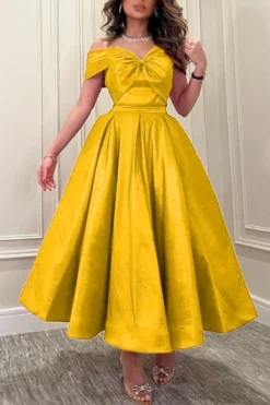 S-4XL Plus Size Slight stretch Off-shoulder Zip-up Bow Tie Sexy Midi Dress Wholesale Plus-Size Dresses