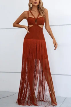 High stretch Solid Color Sling Tassel Hollow Zip-up Slim Sexy Mini Dress Wholesale Cut Out Dresses