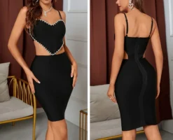 High stretch Sling Rhinestone Zip-up Hollow Solid Color Sexy Hot Mini Dress Wholesale -Plus-Size Dresses Sales Store AA011027 7