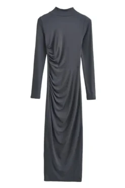 Slight stretch Simple Solid Color 5 Colors Slim Shirring Casual Midi Dress Wholesale -Plus-Size Dresses Sales Store AA011128 16