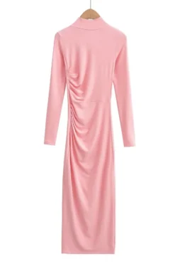 Slight stretch Simple Solid Color 5 Colors Slim Shirring Casual Midi Dress Wholesale -Plus-Size Dresses Sales Store AA011128 18