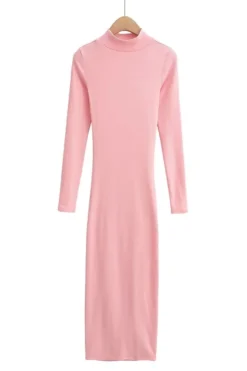 Slight stretch Simple Solid Color 5 Colors Slim Shirring Casual Midi Dress Wholesale -Plus-Size Dresses Sales Store AA011128 19