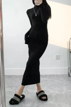 Slight stretch Simple Solid Color 5 Colors Slim Shirring Casual Midi Dress Wholesale -Plus-Size Dresses Sales Store AA011128 5