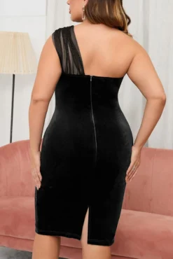 Plus Size Slight stretch Velvet Mesh Zip-up Slit Underwire Sexy Midi Dress Wholesale Tank & Cami Dresses -Plus-Size Dresses Sales Store AA011902 3