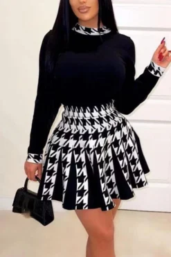 Plus Size Slight Stretch Fixed Printing Long Sleeve Stylish A-line Mini Dress Wholesale -Plus-Size Dresses Sales Store AA012063 10