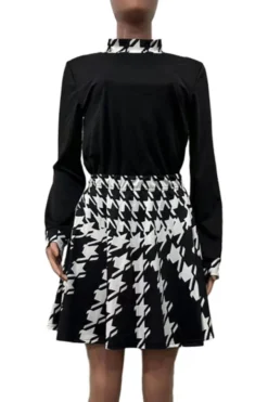 Plus Size Slight Stretch Fixed Printing Long Sleeve Stylish A-line Mini Dress Wholesale -Plus-Size Dresses Sales Store AA012063 13