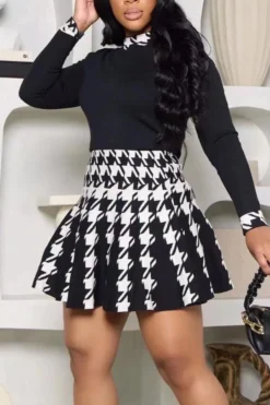 Plus Size Slight Stretch Fixed Printing Long Sleeve Stylish A-line Mini Dress Wholesale -Plus-Size Dresses Sales Store AA012063 8