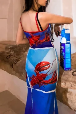 Sexy Stretch Lobster Printing Sling Midi Dress Wholesale Tank & Cami Dresses -Plus-Size Dresses Sales Store AA012167 3