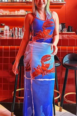 Sexy Stretch Lobster Printing Sling Midi Dress Wholesale Tank & Cami Dresses -Plus-Size Dresses Sales Store AA012167 6