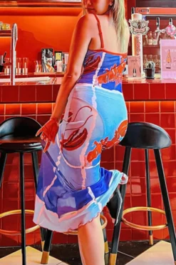 Sexy Stretch Lobster Printing Sling Midi Dress Wholesale Tank & Cami Dresses -Plus-Size Dresses Sales Store AA012167 7