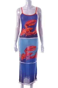 Sexy Stretch Lobster Printing Sling Midi Dress Wholesale Tank & Cami Dresses -Plus-Size Dresses Sales Store AA012167 8