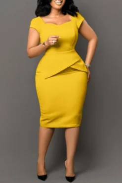 Stylish Plus Size 4 Colors Slight Stretch Short Sleeve Zip-up Slim Midi Dress Wholesale Plus-Size Dresses -Plus-Size Dresses Sales Store AA013004 3