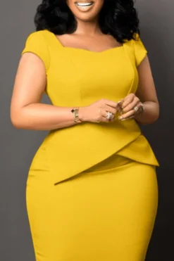 Stylish Plus Size 4 Colors Slight Stretch Short Sleeve Zip-up Slim Midi Dress Wholesale Plus-Size Dresses -Plus-Size Dresses Sales Store AA013004 4