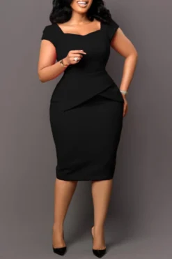 Stylish Plus Size 4 Colors Slight Stretch Short Sleeve Zip-up Slim Midi Dress Wholesale Plus-Size Dresses -Plus-Size Dresses Sales Store AA013004 7