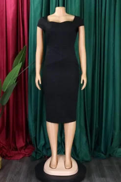 Stylish Plus Size 4 Colors Slight Stretch Short Sleeve Zip-up Slim Midi Dress Wholesale Plus-Size Dresses -Plus-Size Dresses Sales Store AA013004 9