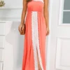 Stylish Plus Size 4 Colors Stretch Lace Spliced Sling Slit Maxi Dress Wholesale Plus-Size Dresses