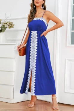 Stylish Plus Size 4 Colors Stretch Lace Spliced Sling Slit Maxi Dress Wholesale Plus-Size Dresses -Plus-Size Dresses Sales Store AA013014 11