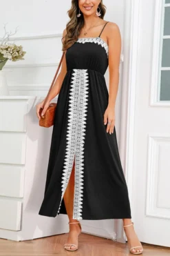 Stylish Plus Size 4 Colors Stretch Lace Spliced Sling Slit Maxi Dress Wholesale Plus-Size Dresses -Plus-Size Dresses Sales Store AA013014 14