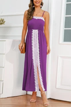 Stylish Plus Size 4 Colors Stretch Lace Spliced Sling Slit Maxi Dress Wholesale Plus-Size Dresses -Plus-Size Dresses Sales Store AA013014 5