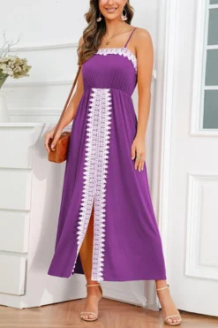 Stylish Plus Size 4 Colors Stretch Lace Spliced Sling Slit Maxi Dress Wholesale Plus-Size Dresses -Plus-Size Dresses Sales Store AA013014 6