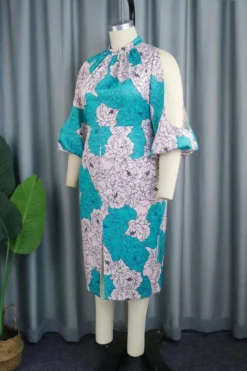 Casual Plus Size Slight Stretch Flower Batch Printing Hollow Slit Midi Dress Wholesale Cut Out Dresses -Plus-Size Dresses Sales Store AA013412 3