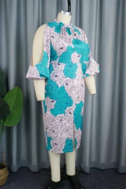 Casual Plus Size Slight Stretch Flower Batch Printing Hollow Slit Midi Dress Wholesale Cut Out Dresses -Plus-Size Dresses Sales Store AA013412 4