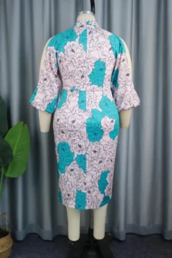 Casual Plus Size Slight Stretch Flower Batch Printing Hollow Slit Midi Dress Wholesale Cut Out Dresses -Plus-Size Dresses Sales Store AA013412 5