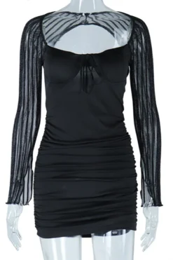 Sexy Slight Stretch Mesh Stitching Padded Low-cut Backless Bodycon Mini Dress Wholesale Cut Out Dresses -Plus-Size Dresses Sales Store AA013421 4