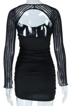 Sexy Slight Stretch Mesh Stitching Padded Low-cut Backless Bodycon Mini Dress Wholesale Cut Out Dresses -Plus-Size Dresses Sales Store AA013421 6