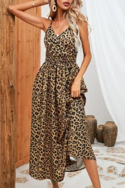 Stylish Plus Size Leopard Printing Non-stretch Sling Midi Dress Wholesale Plus-Size Dresses -Plus-Size Dresses Sales Store AA013570 3