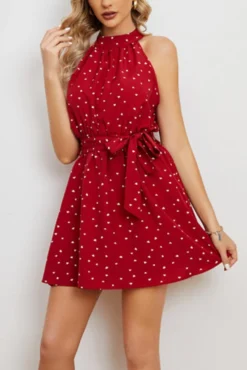 Casual Non-stretch Heart Batch Printing Sleeveless With Belt Mini Dress Wholesale -Plus-Size Dresses Sales Store AA014311 3