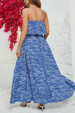 Bohemian Non-stretch Batch Printing Tube Design Ruffle High Split Maxi Dress Wholesale -Plus-Size Dresses Sales Store AA014320 6