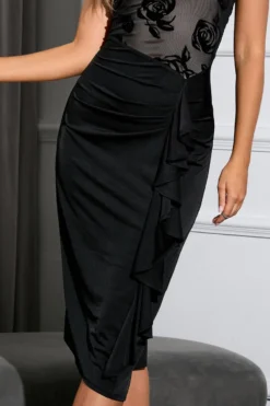 Elegant Plus Size Slight Stretch Mesh Spliced Halter-neck Ruffle Midi Dress Wholesale -Plus-Size Dresses Sales Store AA014448 9