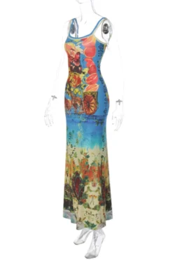 Sexy Slight stretch Retro Printing Double Strap Maxi Dress Wholesale -Plus-Size Dresses Sales Store AA014478 5