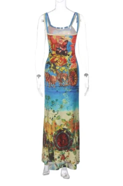 Sexy Slight stretch Retro Printing Double Strap Maxi Dress Wholesale -Plus-Size Dresses Sales Store AA014478 6