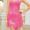 Sexy Slight stretch Sling Sequins Tassel Zip-up Backless Slim Mini Dress Wholesale Tank & Cami Dresses