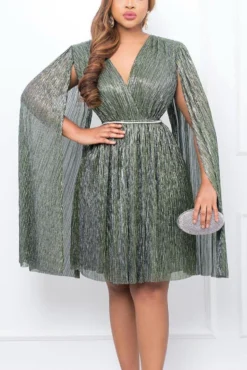 Sexy Plus Size Slight Stretch V-neck With Belt Midi Dress Wholesale -Plus-Size Dresses Sales Store AA016201 4