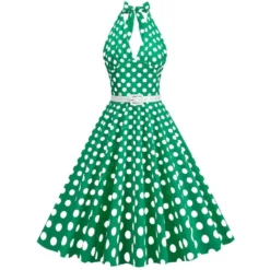Sexy Plus Size Non-stretch Zip-up Belt Backless Polka Dot Print Midi Dress Wholesale -Plus-Size Dresses Sales Store AA016252 10
