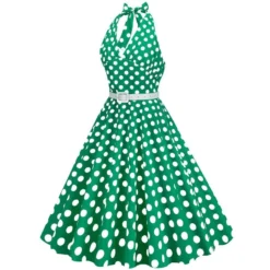 Sexy Plus Size Non-stretch Zip-up Belt Backless Polka Dot Print Midi Dress Wholesale -Plus-Size Dresses Sales Store AA016252 11