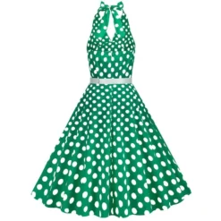 Sexy Plus Size Non-stretch Zip-up Belt Backless Polka Dot Print Midi Dress Wholesale -Plus-Size Dresses Sales Store AA016252 12