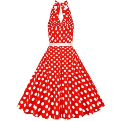 Sexy Plus Size Non-stretch Zip-up Belt Backless Polka Dot Print Midi Dress Wholesale -Plus-Size Dresses Sales Store AA016252 14
