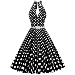 Sexy Plus Size Non-stretch Zip-up Belt Backless Polka Dot Print Midi Dress Wholesale -Plus-Size Dresses Sales Store AA016252 4