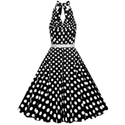 Sexy Plus Size Non-stretch Zip-up Belt Backless Polka Dot Print Midi Dress Wholesale -Plus-Size Dresses Sales Store AA016252 6
