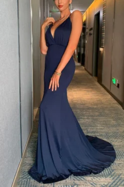 Elegance Micro-elastic Deep V Sling Backless Party Maxi Dress Wholesale Elegant&OL Dresses -Plus-Size Dresses Sales Store AA016374 4