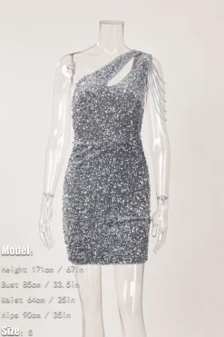 Elegance Extra Small Inelastic Sequin Chain Decor One Shoulder Hollow Mini Dress Wholesale Elegant&OL Dresses -Plus-Size Dresses Sales Store AA016383 1700214514895 15