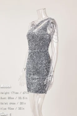 Elegance Extra Small Inelastic Sequin Chain Decor One Shoulder Hollow Mini Dress Wholesale Elegant&OL Dresses -Plus-Size Dresses Sales Store AA016383 1700214514895 16