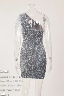 Elegance Extra Small Inelastic Sequin Chain Decor One Shoulder Hollow Mini Dress Wholesale Elegant&OL Dresses -Plus-Size Dresses Sales Store AA016383 1700214514895 17