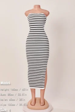 Sexy Slight Stretch Stripe Knitted Tube Design Hollow Slit Maxi Dress Wholesale -Plus-Size Dresses Sales Store AA016788 1698653618661 3