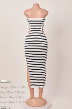 Sexy Slight Stretch Stripe Knitted Tube Design Hollow Slit Maxi Dress Wholesale -Plus-Size Dresses Sales Store AA016788 1698653618661 5