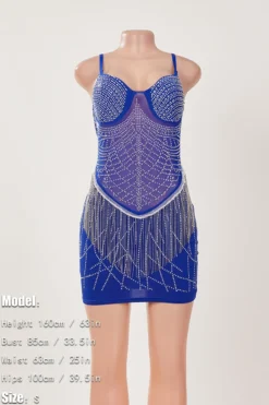 Sexy Plus Size Slight stretch Sling Slim Rhinestone Tassel Mini Dress Wholesale Tank & Cami Dresses -Plus-Size Dresses Sales Store AA017010 1699344581344